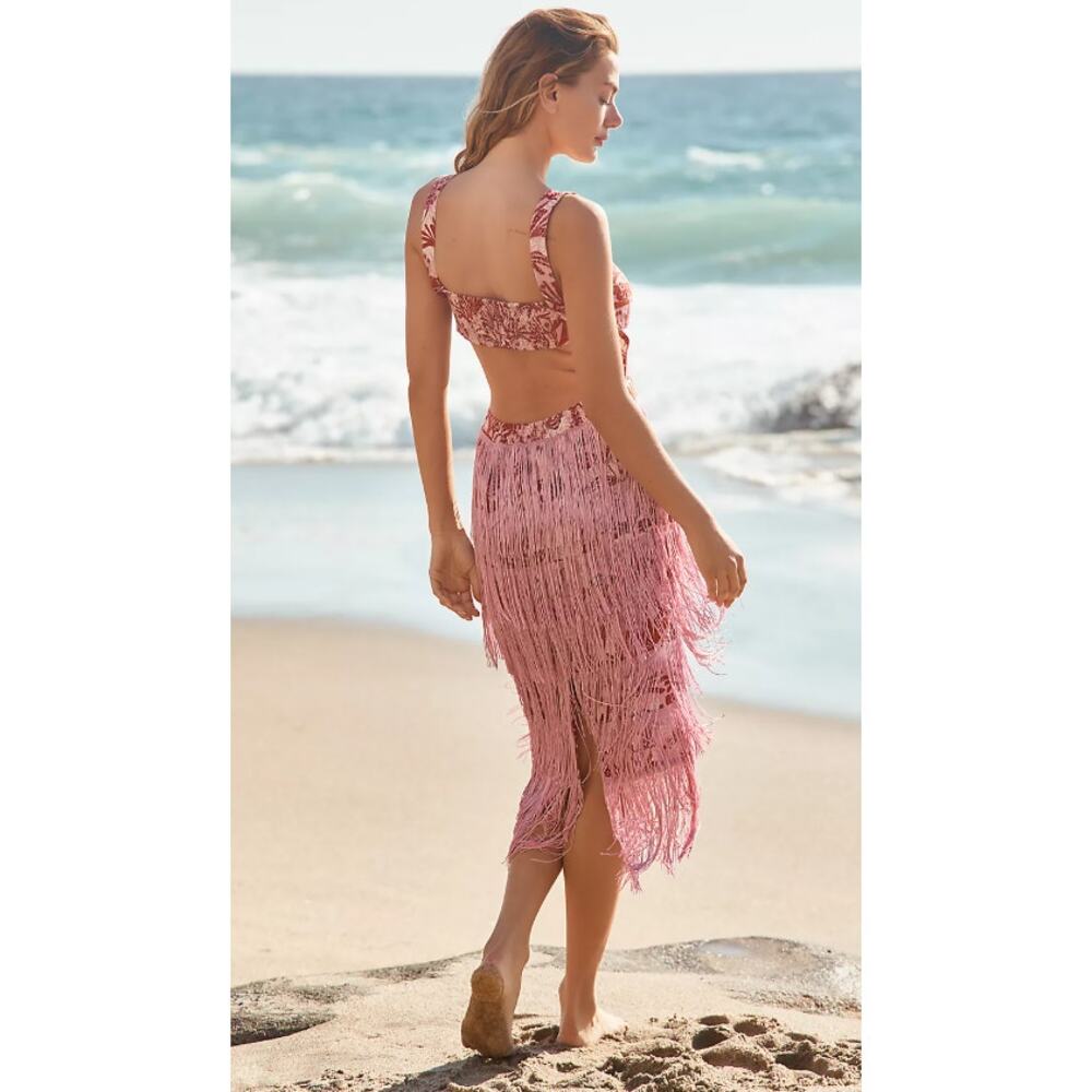 NWT Anthropologie Linen Fringe Column Midi Dress - Medium - Picture 2 of 3